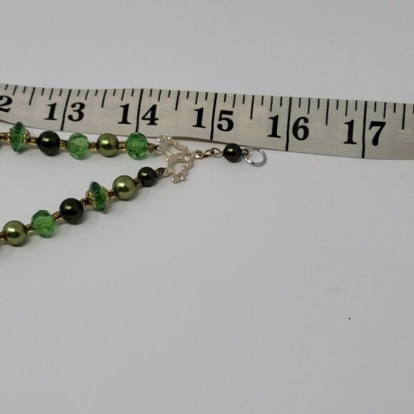 Vintage 80s Double Strand Choker Necklace‎ Green Gold Beaded Multi-strand - Picture 7 of 14